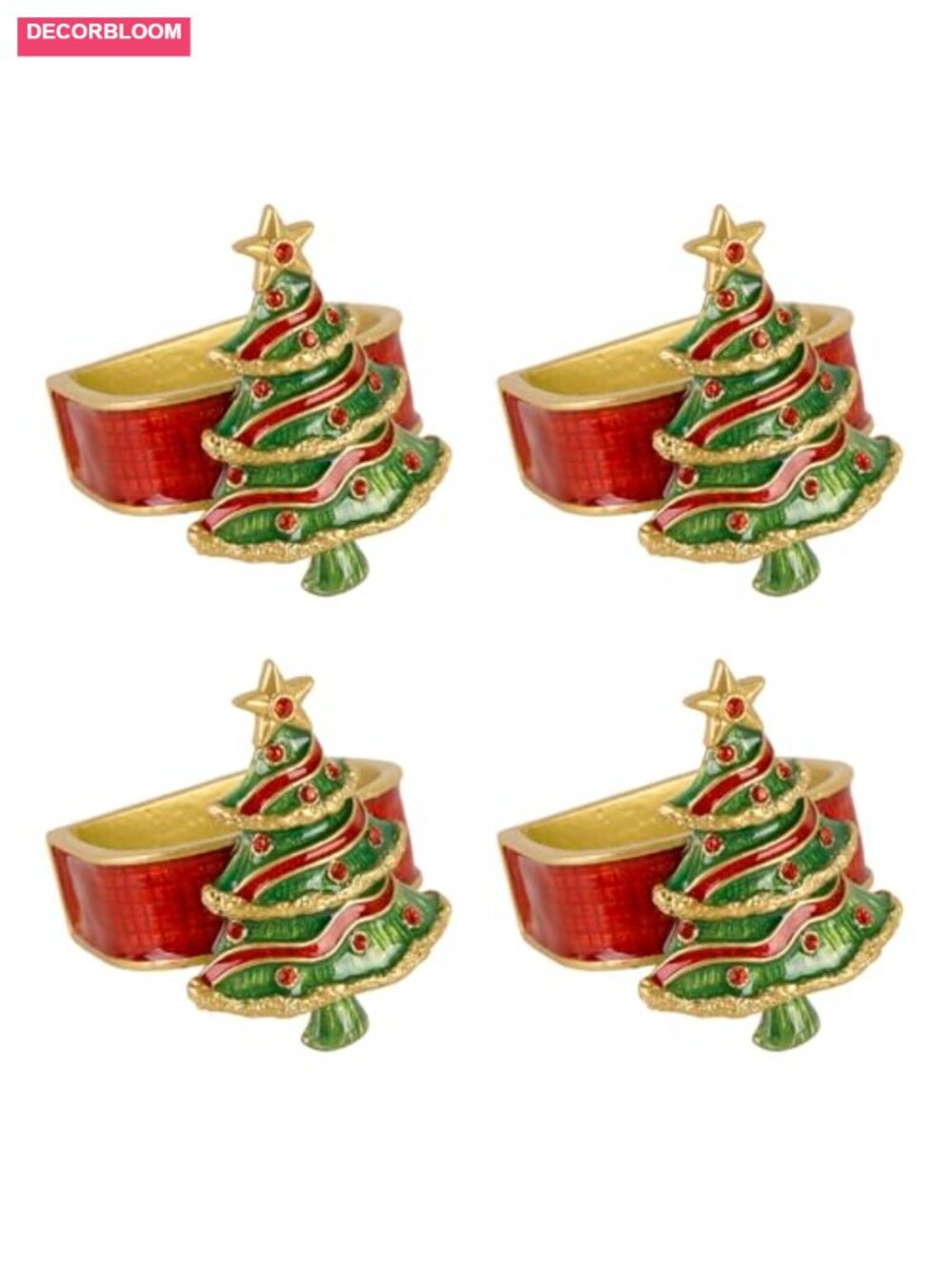 Christmas Tree Napkin Rings Set of 4 Metal Gold-Tone Holiday Dining